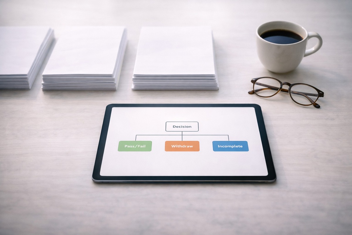 What to consider before choosing pass/fail, withdrawing, or requesting an incomplete
